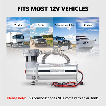 EVIL ENERGY 200PSI Air Horn Suspension Compressor for Car 12V Heavy Duty 1/4 NPT Onboard Air Ride Compressor for Train, Truck, Inflating Tires, Suspension Systems, Train Horn, DIY Pneumatic Tools