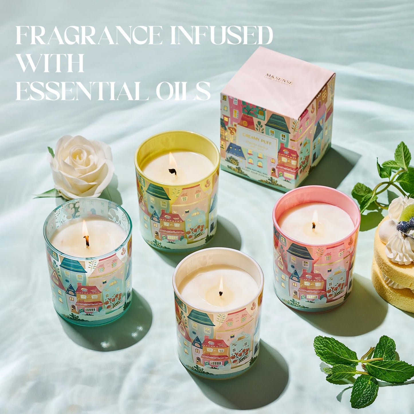 M&SENSE Jasmine Tropical Fruit Sandalwood Vanilla Scent Soy Wax Scented Candles - 10.2 oz | Natural Fragrance for Home & Book Candle| for Housewarming, Hostess Gifts,Thank You Gifts