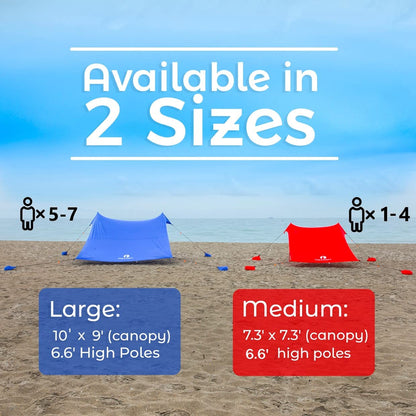 Red Suricata Family Beach Tent & Beach Canopy, UPF50 Sun Beach Shade, Sunshade with 4 Aluminum Poles, 4 Pole Anchors & Sand Shovel, Medium & Portable Sun Shelter Tarp (Medium, Grey)