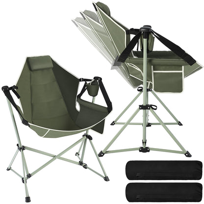 Reallnaive 2 Pcs Hammock Camping Chair with Adjustable Backrest, Heavy Duty Folding Swinging Chair Supports 300lbs, Portable for Camping, Travelling and Patio Green