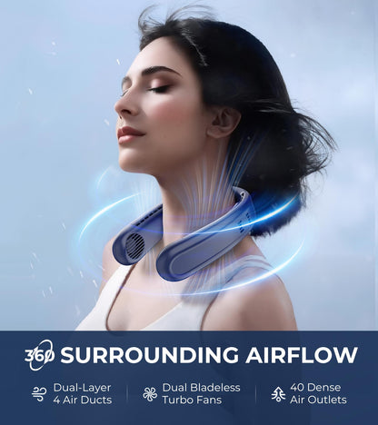 AJJFOFBB Neck Fan, 1s Fast Cooling Neck Cooler with Dual Ceramic Plates, 8H Long Runtime, 180° Adjustable Lightweight Bladeless Portable Personal Fan, Quiet Cooling for Outdoor Travel Camping Gym
