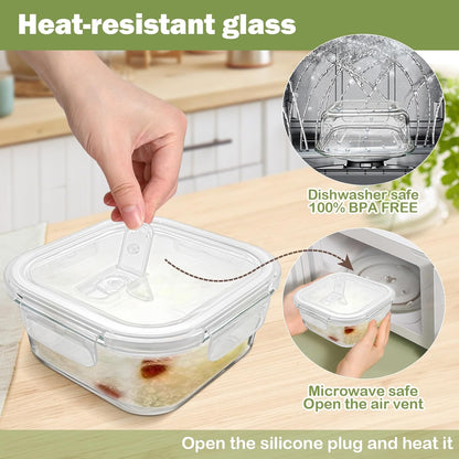 Square Glass Containers - 24oz Borosilicate Food Storage Set | Freezer Safe Meal Prep, 4 Pack