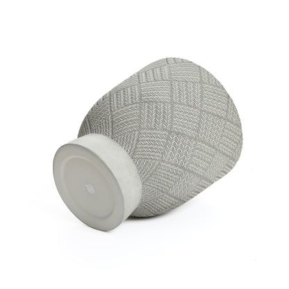 LuxenHome 16.5" H Concrete Tall Urn Planters, Large Outdoor Indoor Decorative Plant Pots with Drainage Holes and Rubber Plug, Modern Gray Glen Woven Pattern Flower Pot Planters for Home Garden Patio