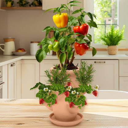 Strawberry Tower Pot Planter,Vertical Multi Pocket Ceramic Strawberry Succulent Planter Tower for Outdoor Plants