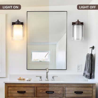 Eidonta Bath Vanity Light Fixtures, Modern Wall Scone with Dual Glass Shade, 3 Pack, Oil Rubbed Bronze
