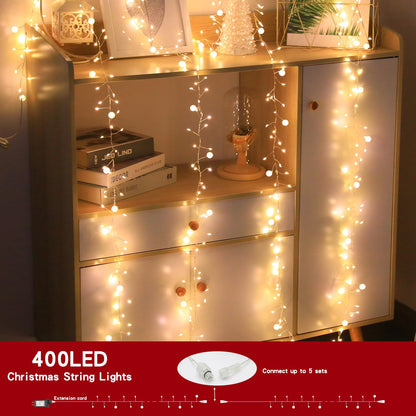 SNWLL Copper Wire Fairy Lights, 400 LED Twinkle Cluster, 26FT Warm White, Plug-in with Remote for Christmas Tree & Decorations