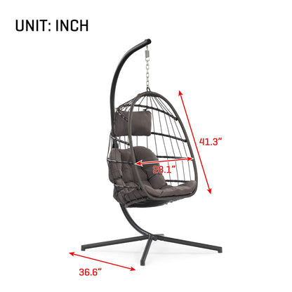 KEIKI Egg Chair with Stand, Patio Wicker Hanging Swing Reading Rocking Chair with Removable Guardrail, Hammock Chair with Aluminum Frame for Indoor Outdoor Vacation Balcony Porch Backyard, Blue