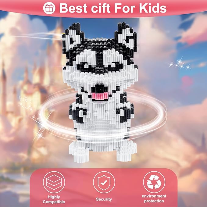 Micro Dog Building Husky Set DIY Animal 3D Puzzle Building Toy Bricks Set Educational Particle Building Blocks Toys Kits Gifts for Kids or Adults (4800 Pieces)