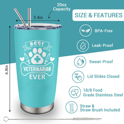 Cudoviqu Veterinary Gifts - Veterinarians Gifts for Women - Vet Med Gift - Best Veterinarian Ever Gift - Funny Veterinary Gift Ideas, 20 oz Stainless Steel Tumbler With Lid & Straw