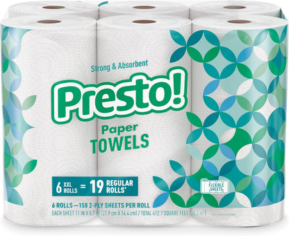 Presto! Ultra-Strong Premium Paper Towels - Flex-a-Size, 158 Sheets, 12 Huge Rolls | Equivalent to 38 Regular Rolls, White