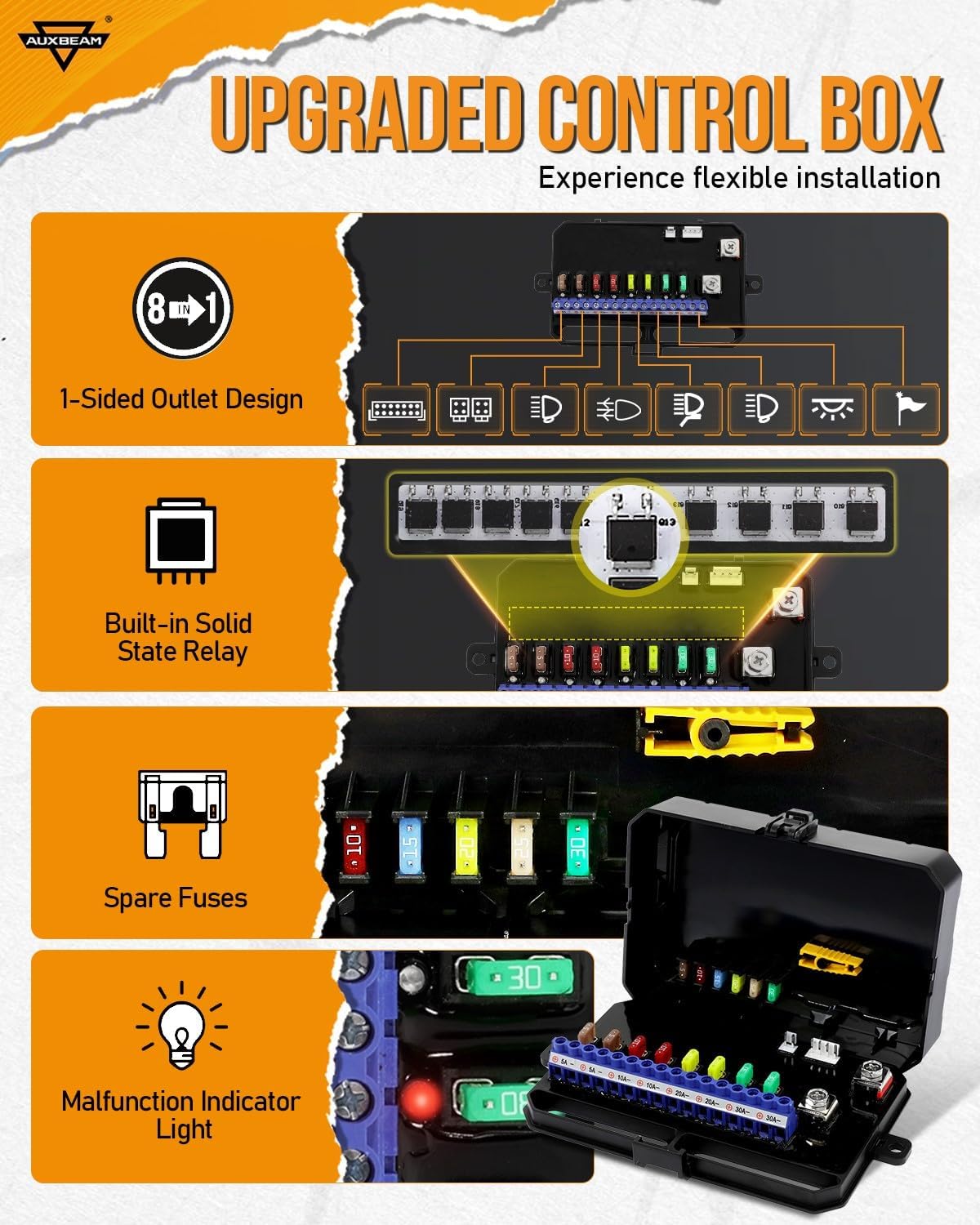 Auxbeam 8 Gang Switch Panel RA80 XL RGB Momentary Pulsed Toggle Switch Panel, Dimmable Backlight Multifunction Switch Panel with Memory Function for 12-24V Truck Offroad Car Marine, 3 Years Warranty