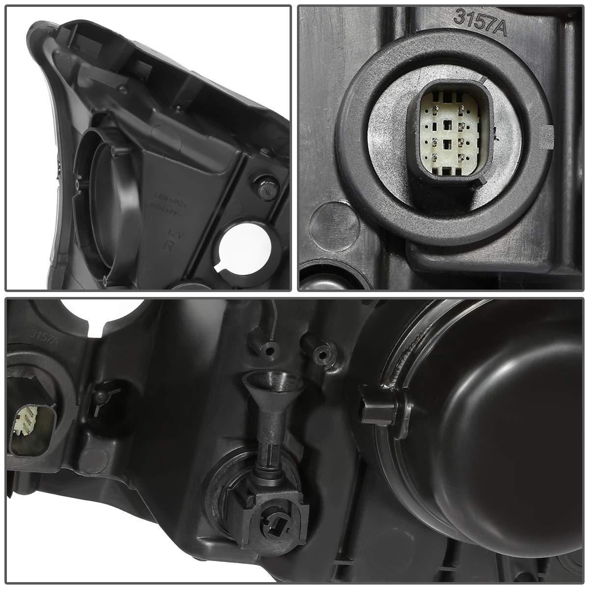DNA Motoring HL-OH-DDUR14-BK-CL1 Pair Factory Style Projector Headlight Lamp with LED Side Marker