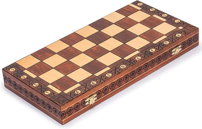 Husaria European International Wooden Chess Game Set Ambassador - 21.7 Inches - Large-Size Chess Set with Handcrafted Chessmen and Felted Folding Board