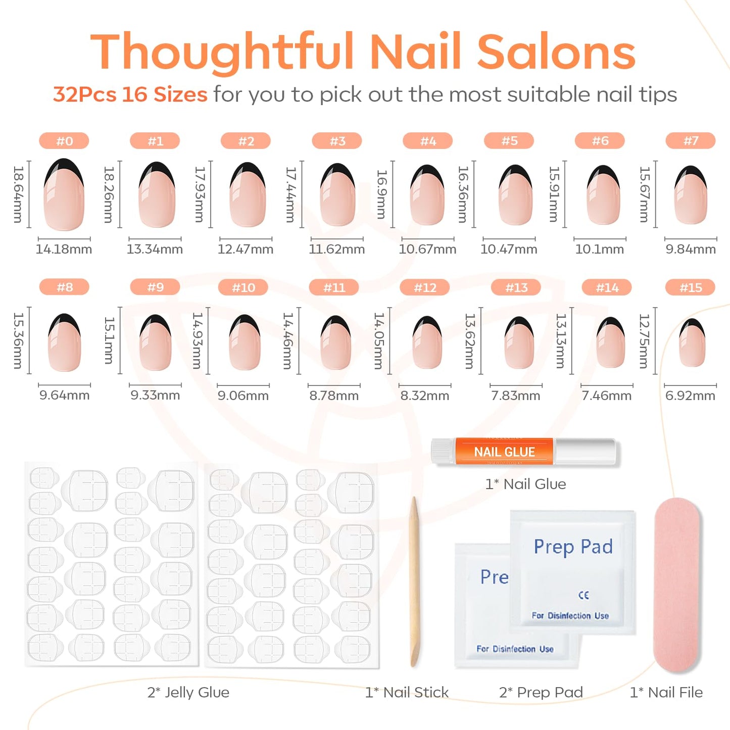 modelones Pink Short Press on Nails, Fall Halloween Oval Fake Nails Kit Press Ons with Nail Glue, Adhesive Tabs, Nail File, Prep Pad, Manicure Stick, 32Pcs 16 Sizes