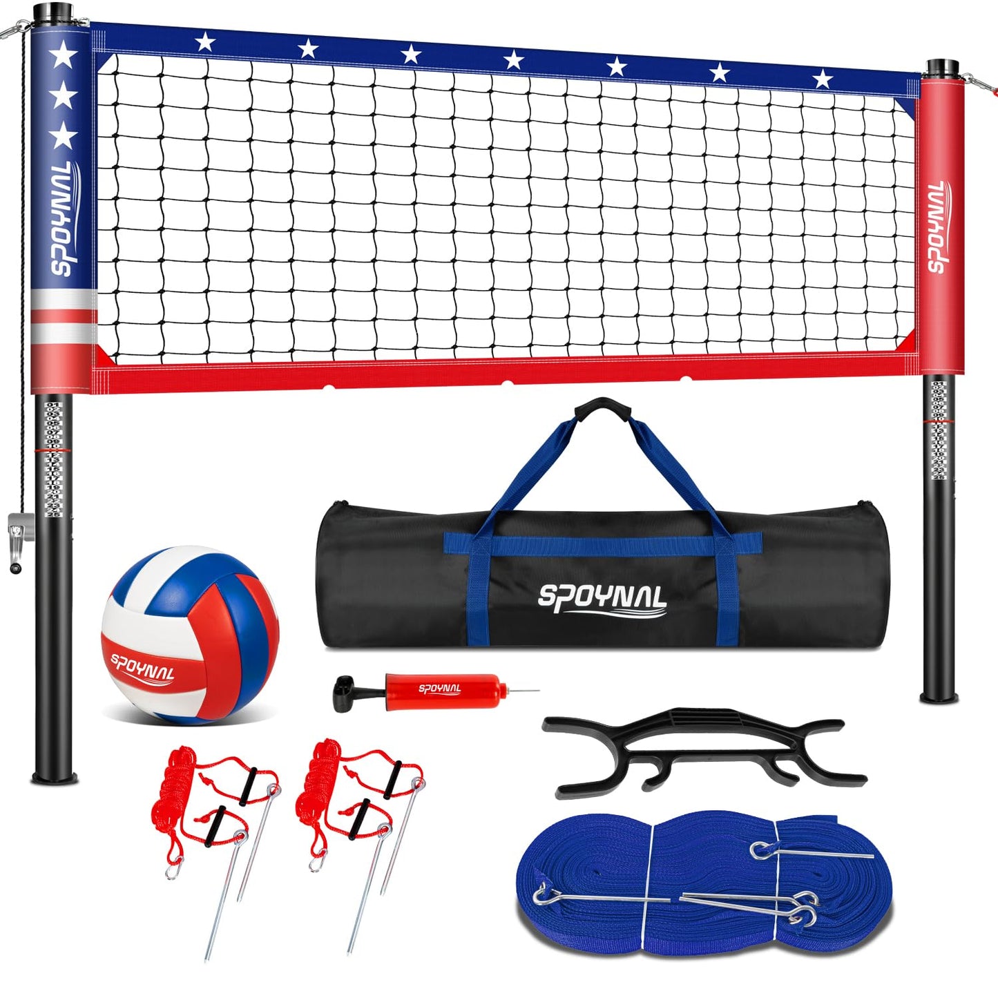 32FT Portable Volleyball Net Set for Backyard - Anti-Sag Winch System with 1.9" Aluminum Poles, Adjustable Beach & Grass Outdoor Training Equipment, with Pro Volleyball, Boundary Lines & Carry Bag