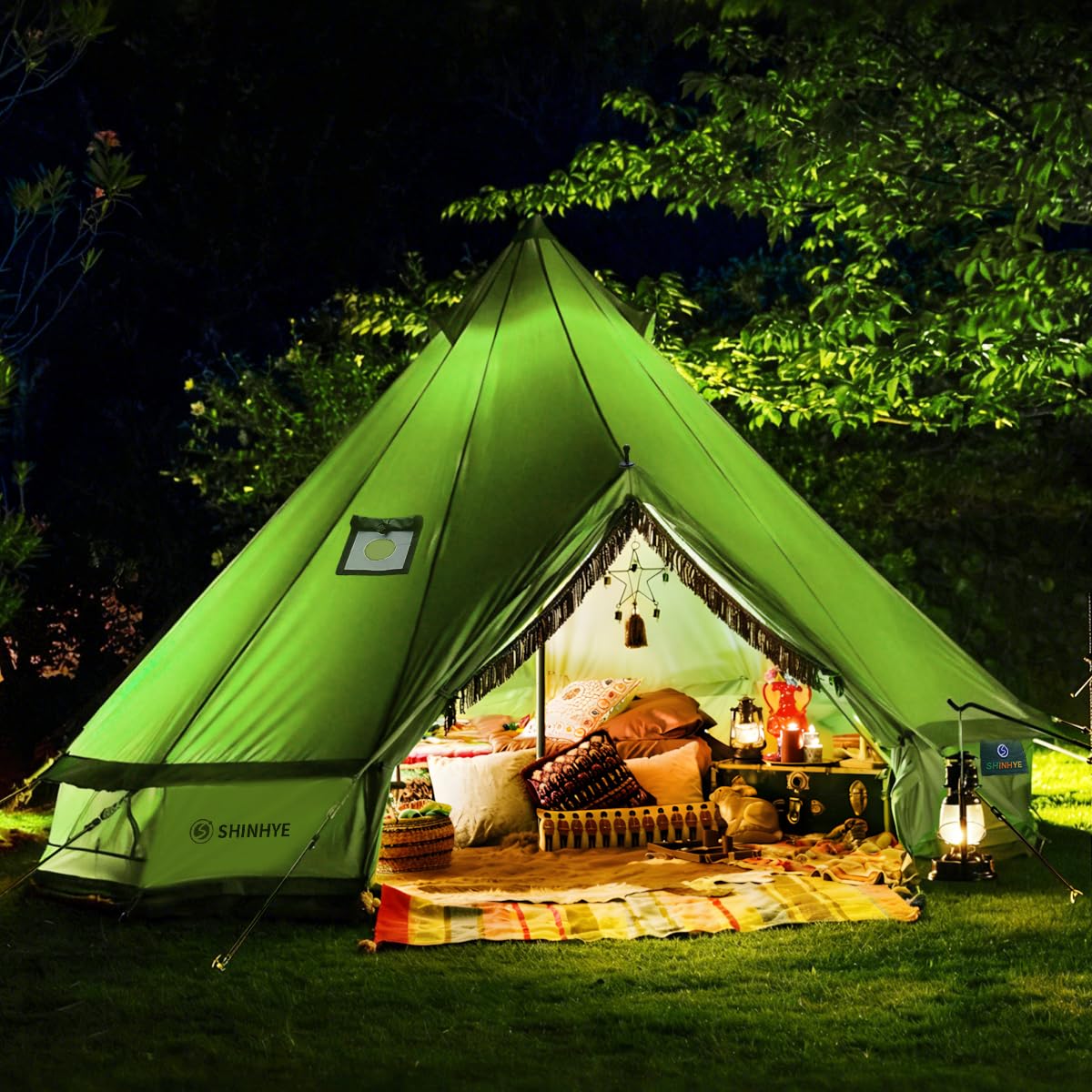 Canvas Bell Yurt Tent with Stove Jack, Waterproof Luxury 4 Season Tents for Family Outdoor Camping 100% Cotton Green Glamping Tents for Hunting, Partie, All Year Living (3M- 97 sq. ft yurt)
