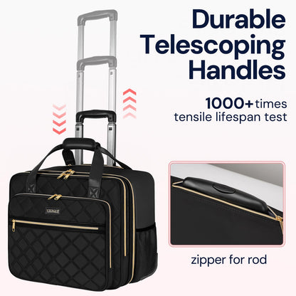 Ytonet Rolling Briefcase for Women, Extra Large Rolling Laptop Bag Fits 18 Inch Laptop, Computer Bag with wheels for Work Travel College Business Overnight Wife Mom Teacher, Black Brown