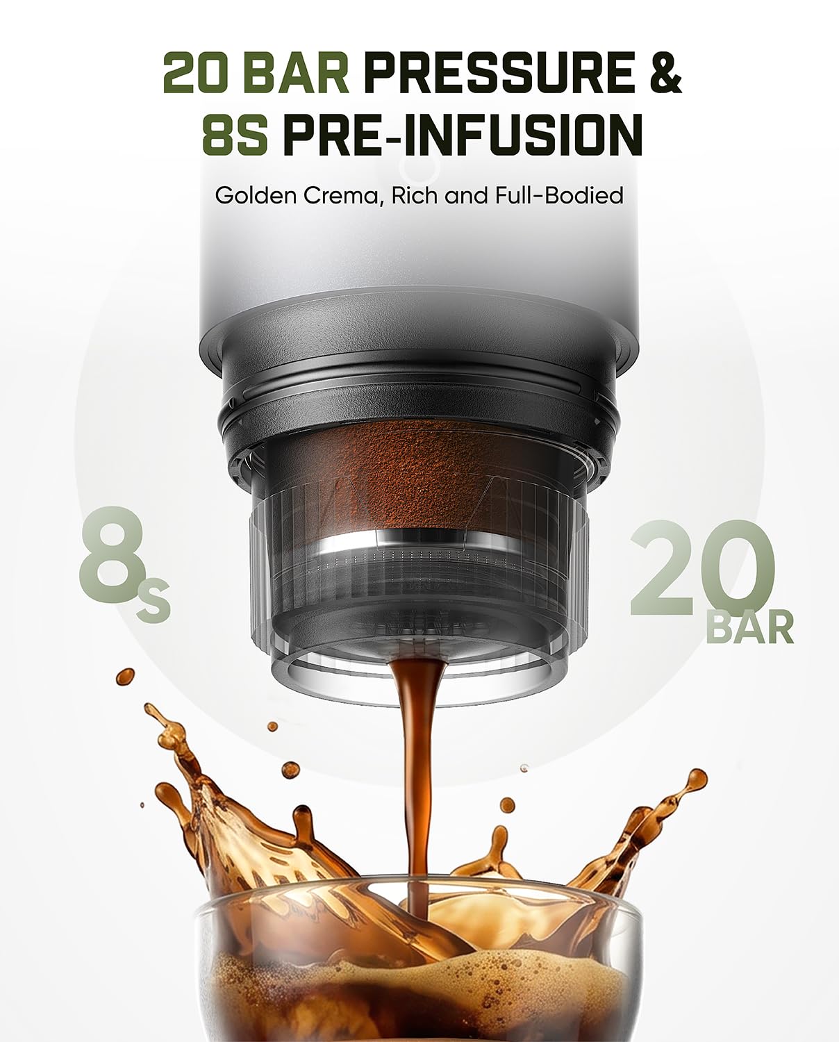 Fanttik Cafein 11 Portable Coffee Machine, Self-Heating Electric Espresso Machine with USB-C, 20 Bar Coffee Maker for Travel, Hiking, Gym and Office, Ideal for Dad
