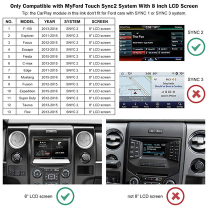 Road Top Wireless CarPlay Android Auto Retrofit Kit for Ford Sync 2 (2013–2015) with 8" Factory Screen, CarPlay Interface Decoder for F150 Explorer Escape Focus Edge Expedition Fiesta Flex