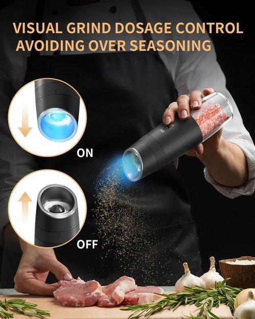 CIRCLE JOY Electric Salt and Pepper Grinder Set - Rechargeable, Adjustable Coarseness, LED Light