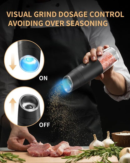 CIRCLE JOY Electric Salt and Pepper Grinder Set - Rechargeable, Adjustable Coarseness, LED Light