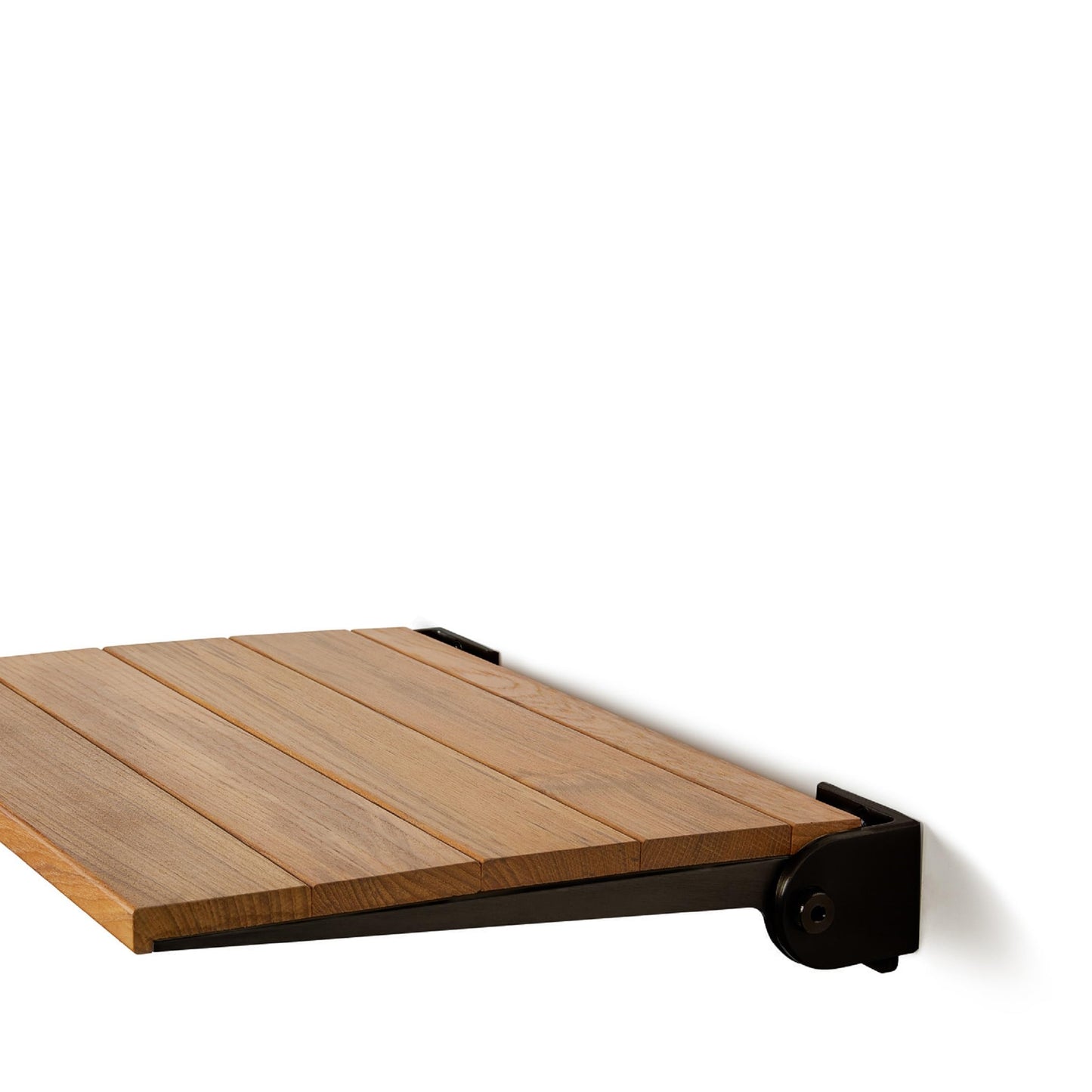 Seachrome 18 inch Silhouette Slimline Folding Wall Mount Shower Bench Seat, Natural Teak Wood with Matte Black Frame