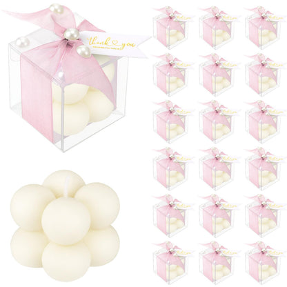 Nuanchu 30 Sets Bridal Shower Favors Pink 1.6" Mini Bubble Candles Wedding Favors Gifts for Guests Aesthetic Bubble Candles Baby Shower Favor with Thank You Card Ribbon for DIY Baptism Gift