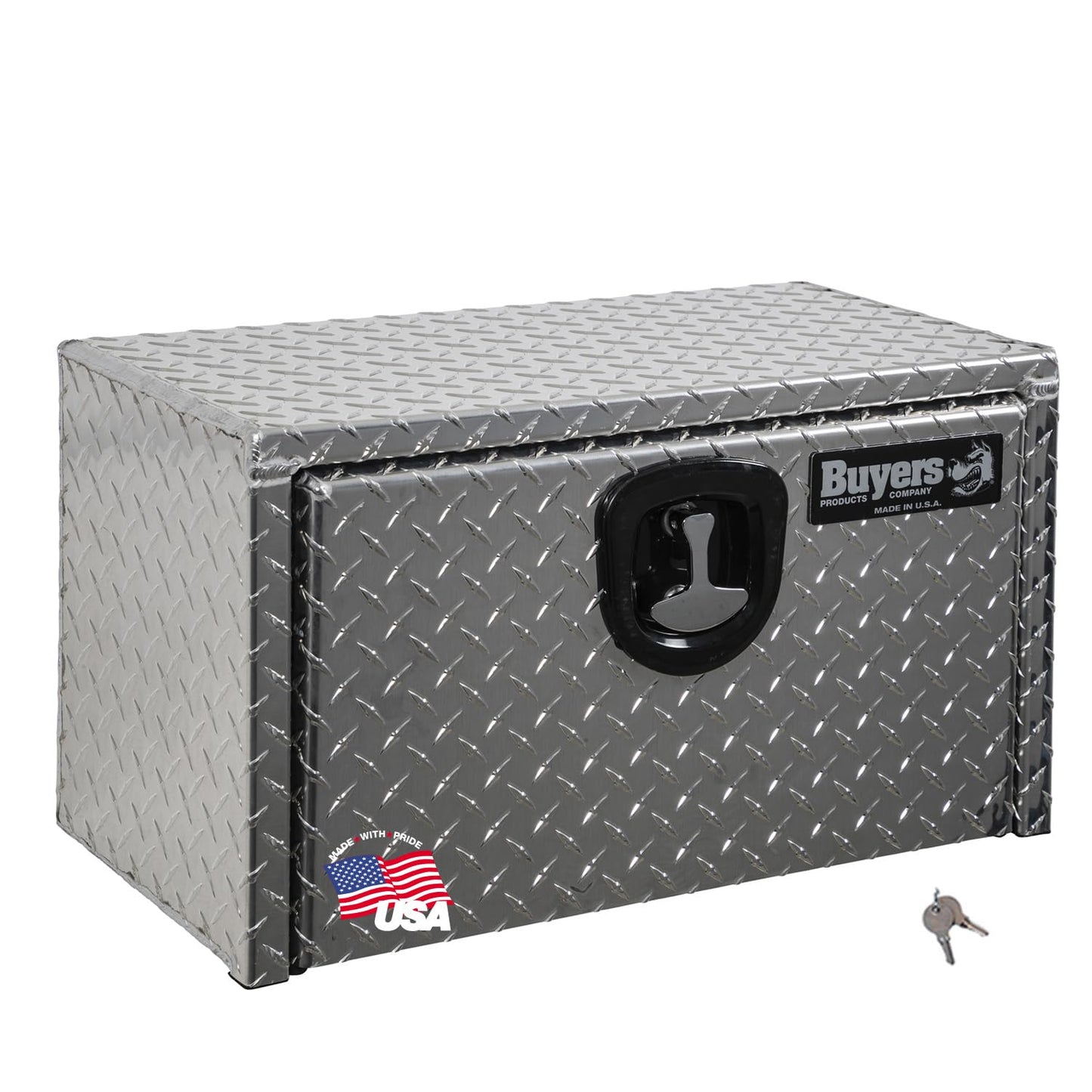 Buyers Products 1705160 Diamond Tread Aluminum Underbody Truck Tool Box, 14 x 16 x 24, Made in USA, .100 in. Thick, Corrosion Resistant, Locking Compression Latch, Secure Storage for Work Trucks