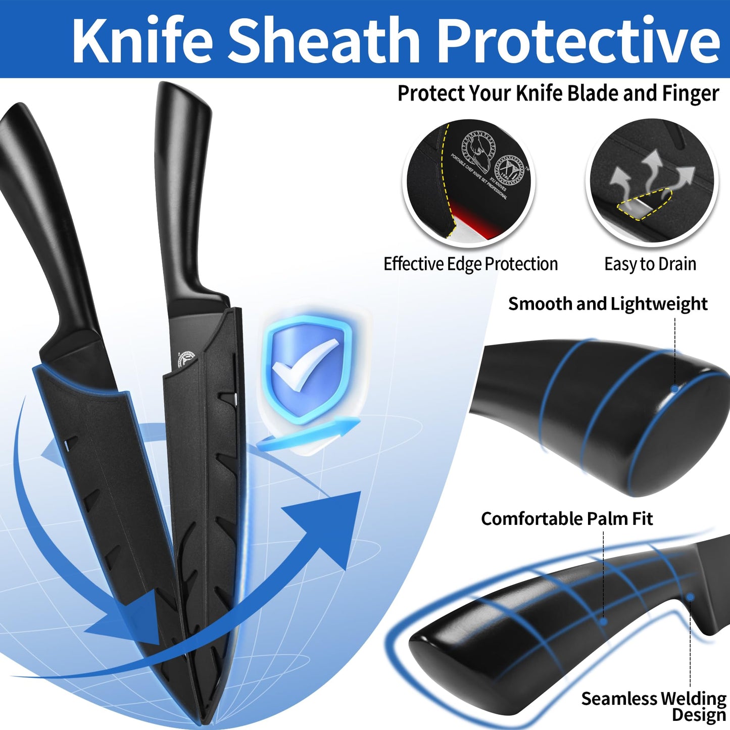 XYJ Professional Knife Sets for Master Chefs,Meat Cleaver Butcher for Camping,Chef Knife Set with Magnetic Knife Block,Stainless Steel Kitchen Knives Tools Kit