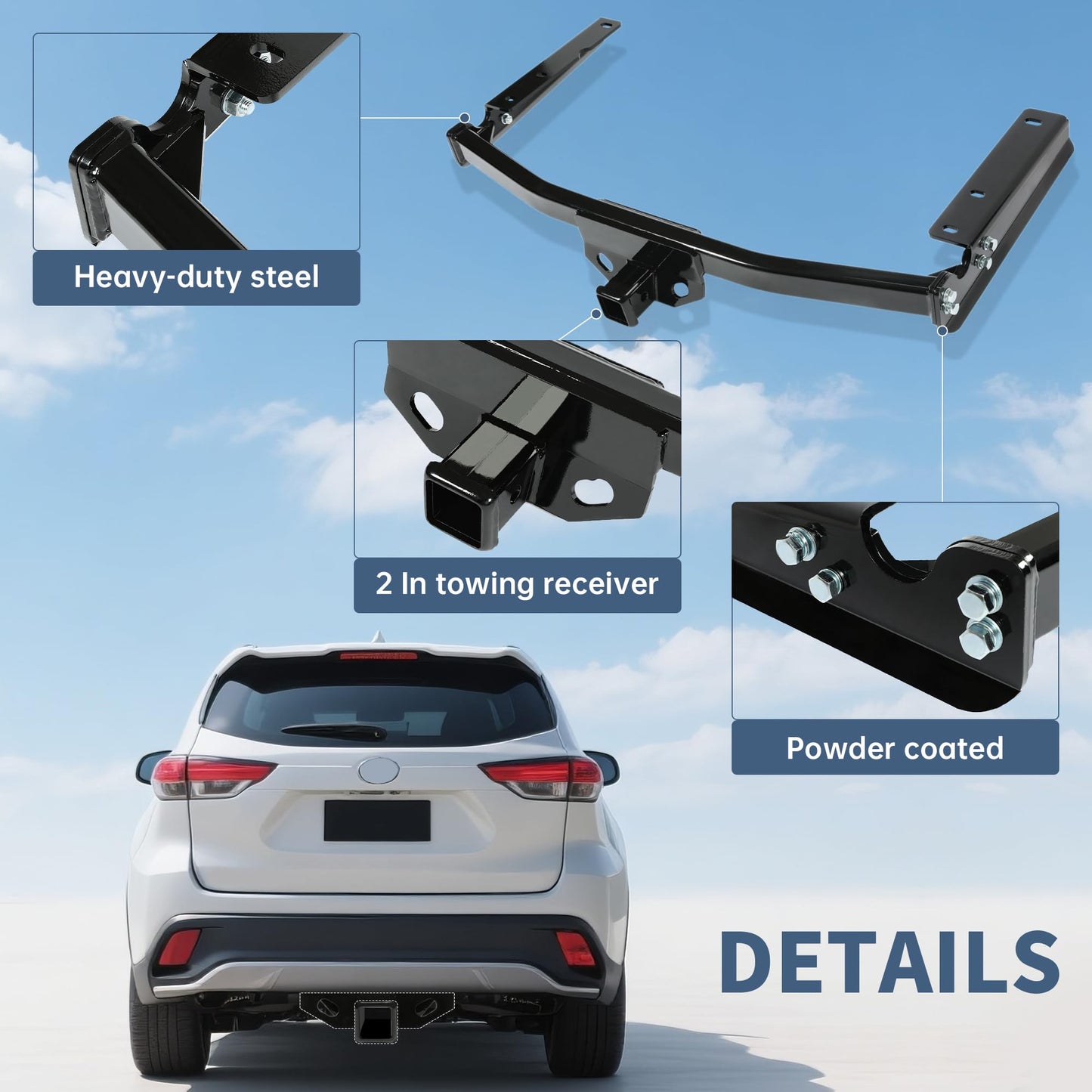 ECOTRIC Class 3 Trailer Hitch Compatible with 2020-2023 Toyota Highlander w/2 in Square Receiver Tow Hitch Replace for 13453, 5,000 LBS Weight Carrying Capacity Heavy Duty