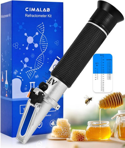 Honey Refractometer for Moisture, Brix and Baume, Brix Meter Refractometer with ATC, (12-27% Honey Moisture, 58-90% Brix, 38-43° Baume), Refractometer Brix for Honey, Maple Syrup, Molasses, Fruit Jam