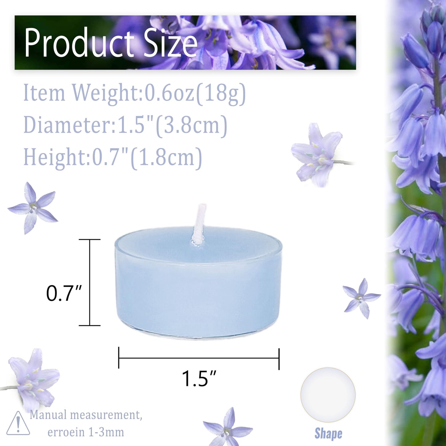 Blue Tea Lights Set of 24, Handmade Tealight Candles with Bluebell Scent, Long Burning Tea Candles, Tealights for Wedding Party Home Spa Decor Gift
