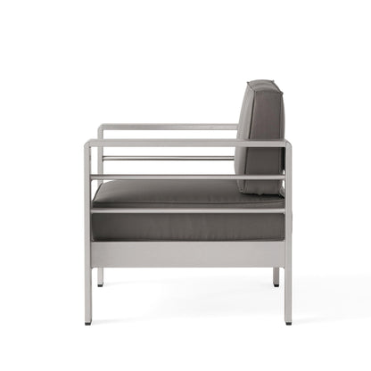 Christopher Knight Home Cape Coral Outdoor Chat Set with Fire Table, 5-Pcs Set, Khaki / Dark Grey