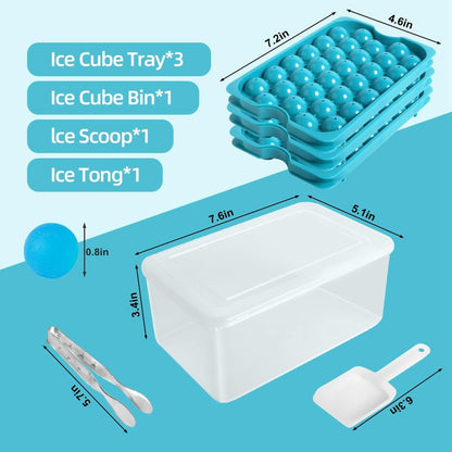 Bangp Ice Cube Tray with Lid and Bin,3 Pack Round Ice Trays for Freezer with Lid,96PCS 0.8" Ice Balls for Chilling Drinks Coffee Juice,Ice Cube Trays for Freezer with Ice Container,Ice Scoop & Tongs