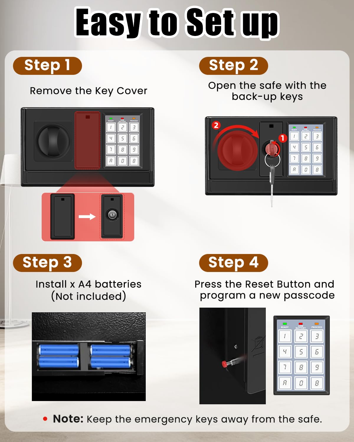 16.54 Inches Tall Safe Box, 2.5 Cuft Home Safe with Fireproof Waterproof Bag, Anti-Theft Digital Security Lock Box with Smart Alert System, Removable Shelf, Mute Function, Document Safes for Jewelry