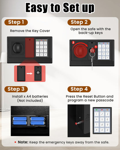 16.54 Inches Tall Safe Box, 2.5 Cuft Home Safe with Fireproof Waterproof Bag, Anti-Theft Digital Security Lock Box with Smart Alert System, Removable Shelf, Mute Function, Document Safes for Jewelry