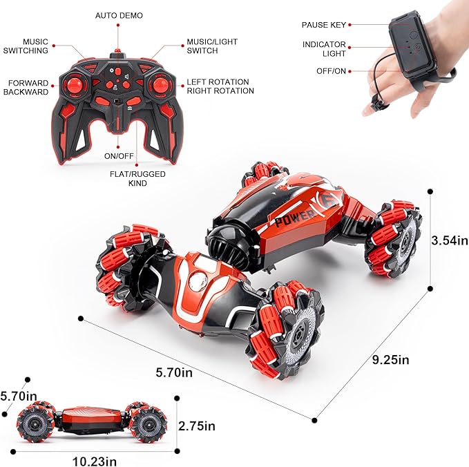Gesture Sensing RC Stunt car 4WD Drive Watch Remote-Controlled Vehicle Bidirectional Drifting Off-Road Vehicle with Music and Lights Toys for BoysPresents for Kids 4-12 Old