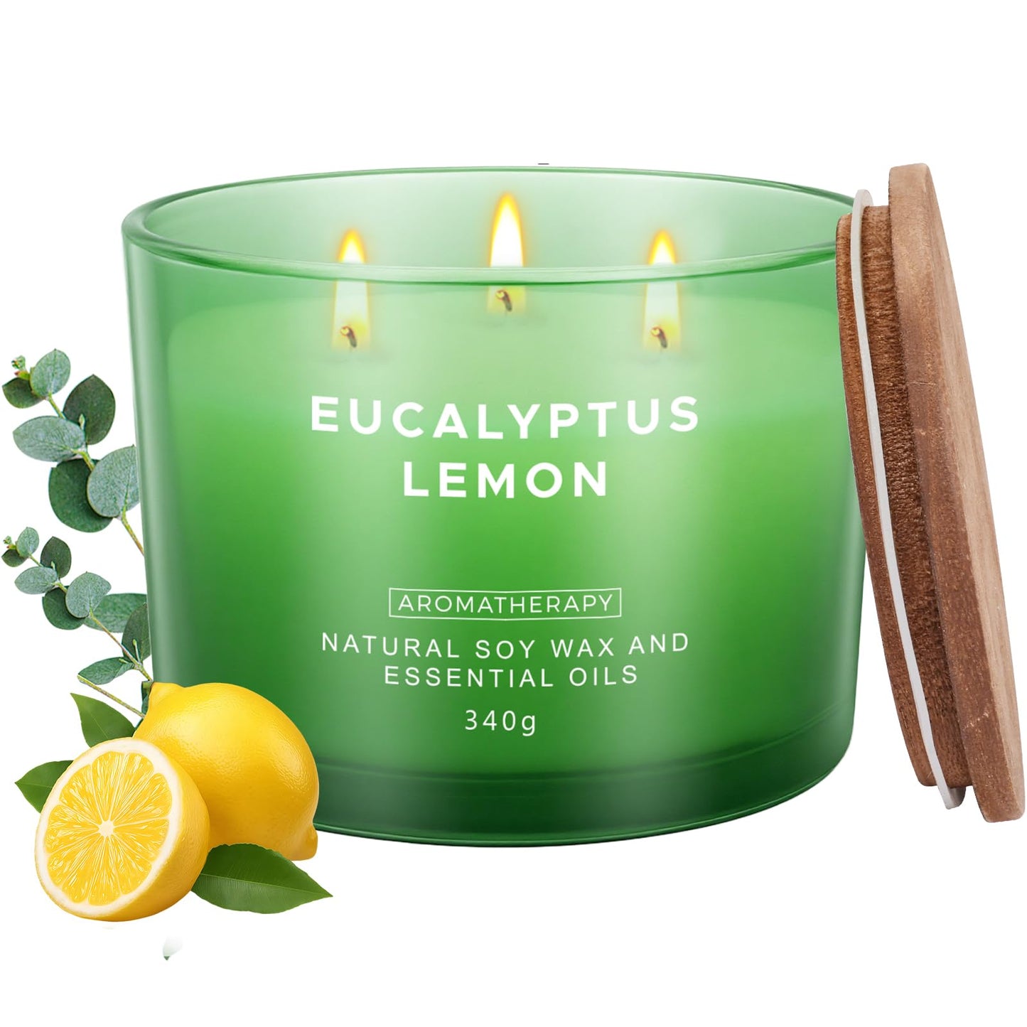 Eucalyptus Lemon Candles for Home Scented, 12oz Large Scented Candles for Women Men, Natural Soy Aromatherapy Candle, 70 Hours Long Burning Amber Jar Candle Gifts for Mom, Dad, Her, Wife
