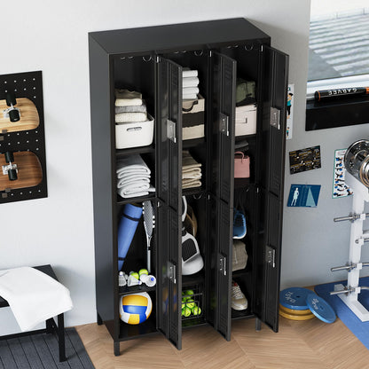 6-Door Employee Metal Locker Cabinet with 12 Hooks & 6 Adjustable Shelves, Lockable Steel Storage Cabinet for Office, Gym, Garage & School