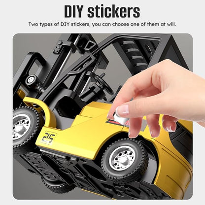 1/64 Full Proportional RC Forklift Toy10 Channel 2 Mode Mini Remote Control Forklift Truck with Flatbed Tow Truck 3 in 1 Transformable Lift Fork &amp Hook &amp Trailer with Lights &amp Sounds for