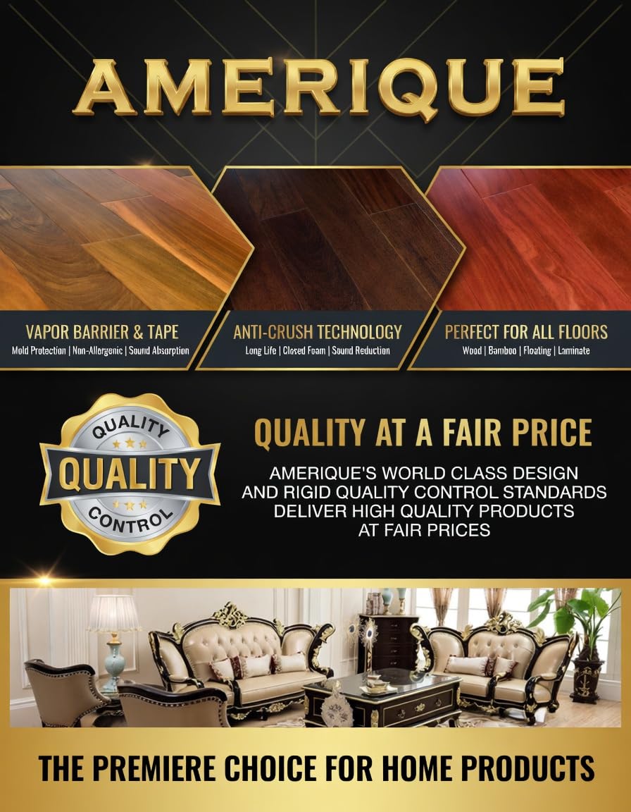 AMERIQUE 800SQFT 4TH Generation Blue 1.5MM Thick Flooring Underlayment Padding 3-in-1 Heavy Duty Foam with Tape & Vapor Barrier