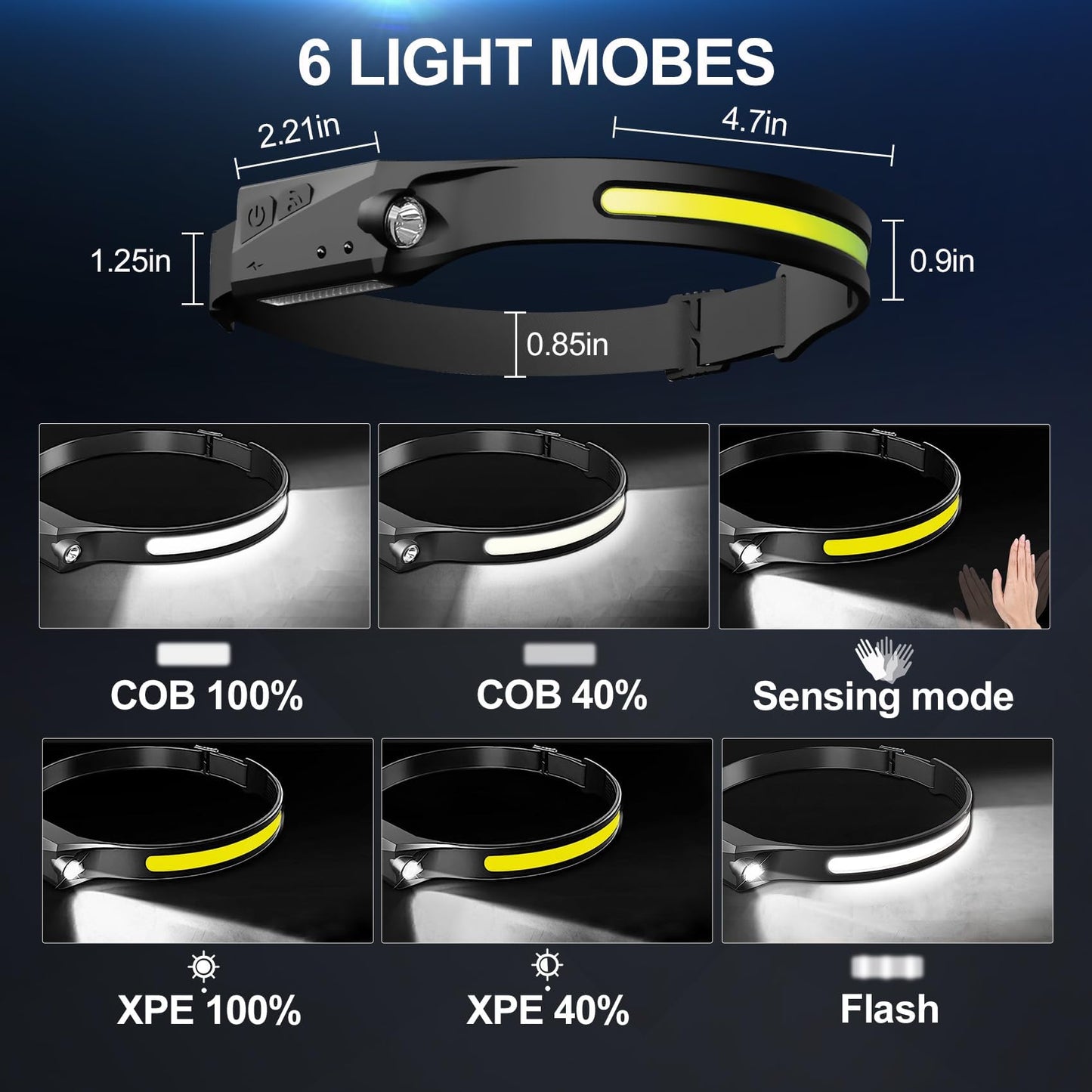 Bud K 12Pack LED Rechargeable Headlamp, 1000-Lumen IPX5 Waterproof Adult Headlamp with Motion Sensor, 230° Wide Beam, 6 Modes, Lightweight, Ideal for Camping, Hiking, Running, and Cycling