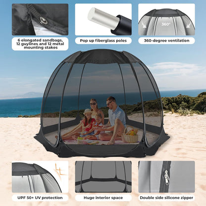 Alvantor® Pop Up House Tent, Outdoor Screen Room, Canopy Tent with UV Resistant, Easy Up Foldable Screen House for Camping Garden, Black, 10 x10 FT