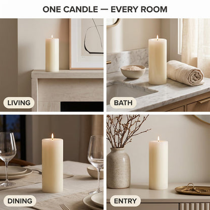 Bougies La Française Unscented Pillar Candle, Ivory, Made in Tunisia, Ready-to-Light Cotton Wick Included, Vegetable Wax Decorative Candle, 3.15" Diameter × 7.87" Tall, Approx. 125-Hour Burn Time