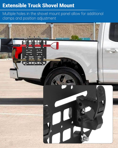 Multifunctional Shovel Holder for Truck Bed, Punch-Free Shovel & Flag Mount for Truck With 4 Rubber Quick-Release Clips (Fits Handle Diameters 1-1/7'' to 1-3/7''), Suitable for Trucks, Trailers