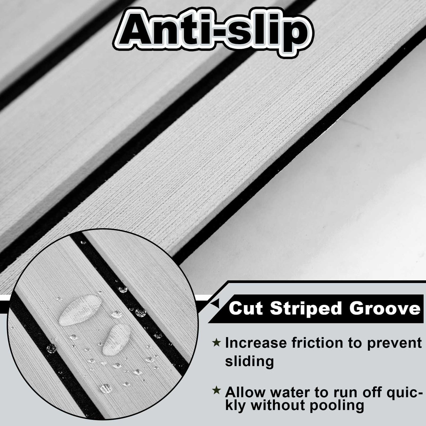 Duraaamo Boat Flooring EVA Foam 157"/ 118" x 47" Boat Decking Non Slip Marine Self Adhesive Carpet with Roller Ruler for Kayak Yacht Motorboat(Grey,157.5'' X 47.2'',Stripes)