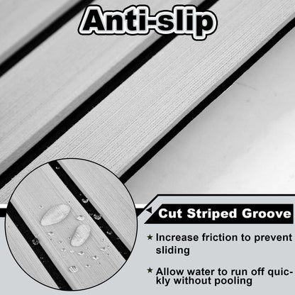 Duraaamo Boat Flooring EVA Foam 157"/ 118" x 47" Boat Decking Non Slip Marine Self Adhesive Carpet with Roller Ruler for Kayak Yacht Motorboat(Grey,157.5'' X 47.2'',Stripes)