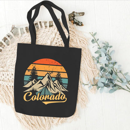 Hiking Camping Canvas Tote Bag for Women Colorado Mountain Shopping Bag Eco-Friendly Reusable Grocery Bag Black