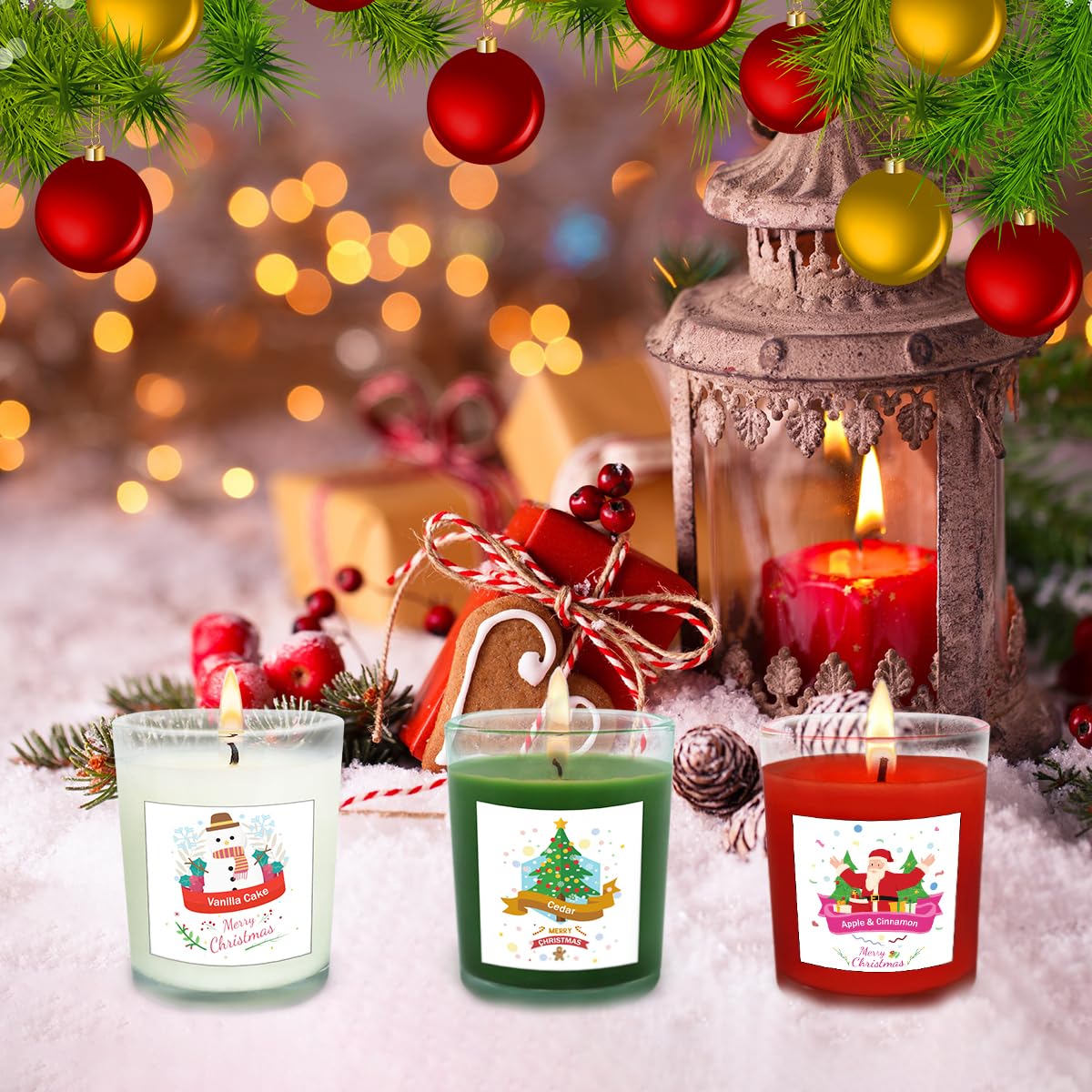 Christmas Scented Glass Votive Candle Set - 12 Pack, Holiday Fragrances: Apple & Cinnamon, Vanilla Cake, and Cedar - Festive Decor Candles for Home Parties Gifts