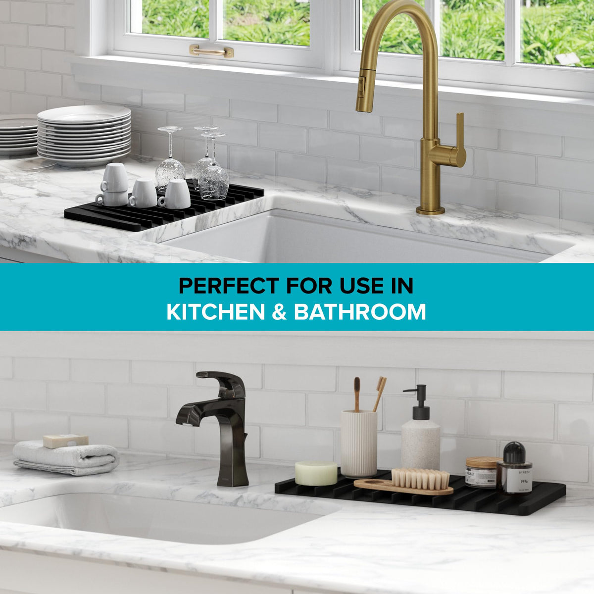 Kraus Self-Draining Silicone Dish Drying Mat or Trivet for Kitchen Counter in Light Grey, KDM-10LG